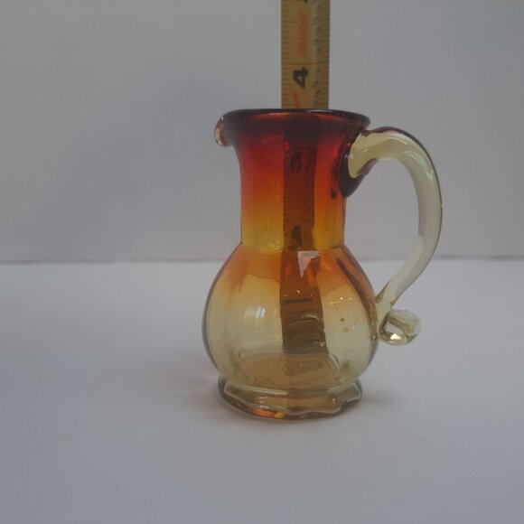 Rainbow Hand Blown Amberina Color Mini Glass Pitcher - Picture 16 of 16